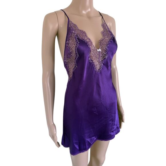 Victoria’s Secret Purple Satin Lace Chemise Slip Lingerie Nightgown Y2K Style S - Picture 3 of 9